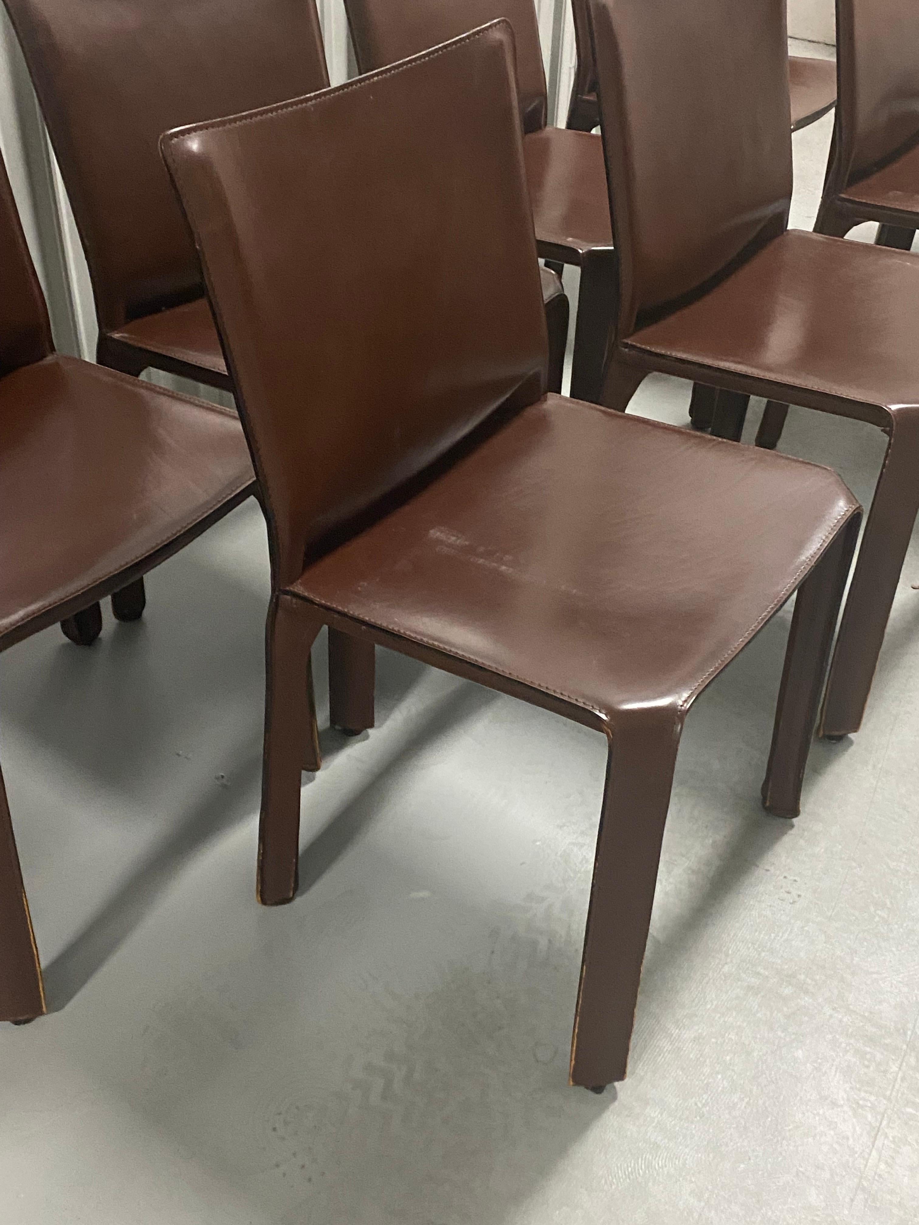 Set of Eight Cassina Cab Leather Chairs by Mario Bellini 9