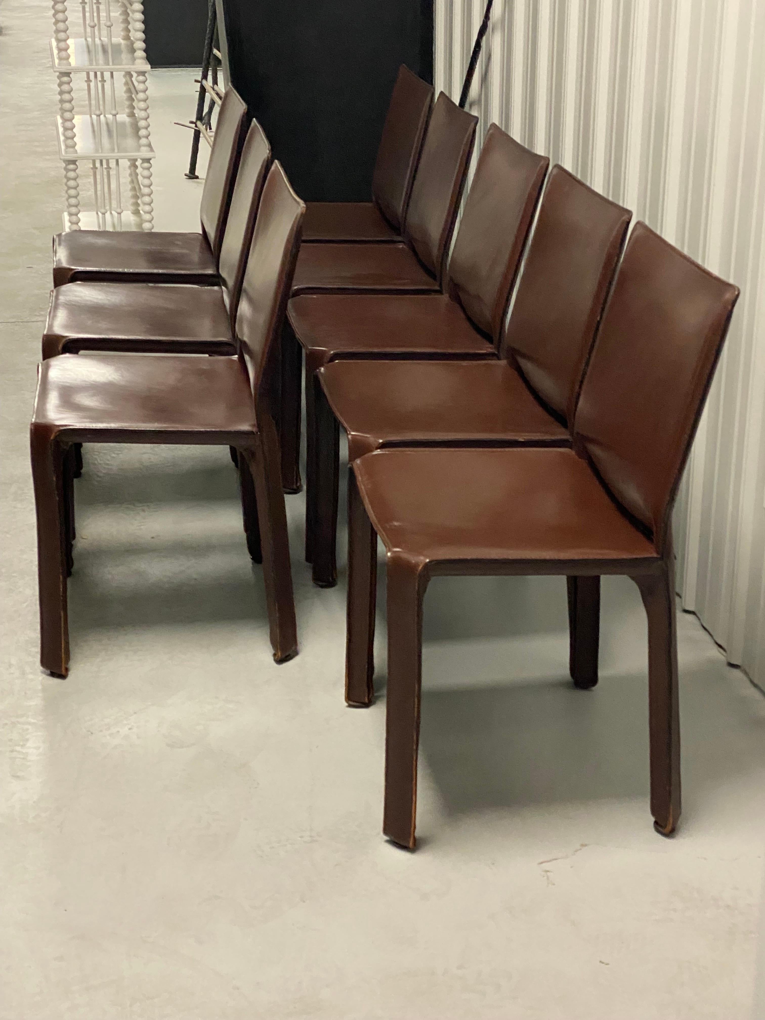 Post-Modern Set of Eight Cassina Cab Leather Chairs by Mario Bellini