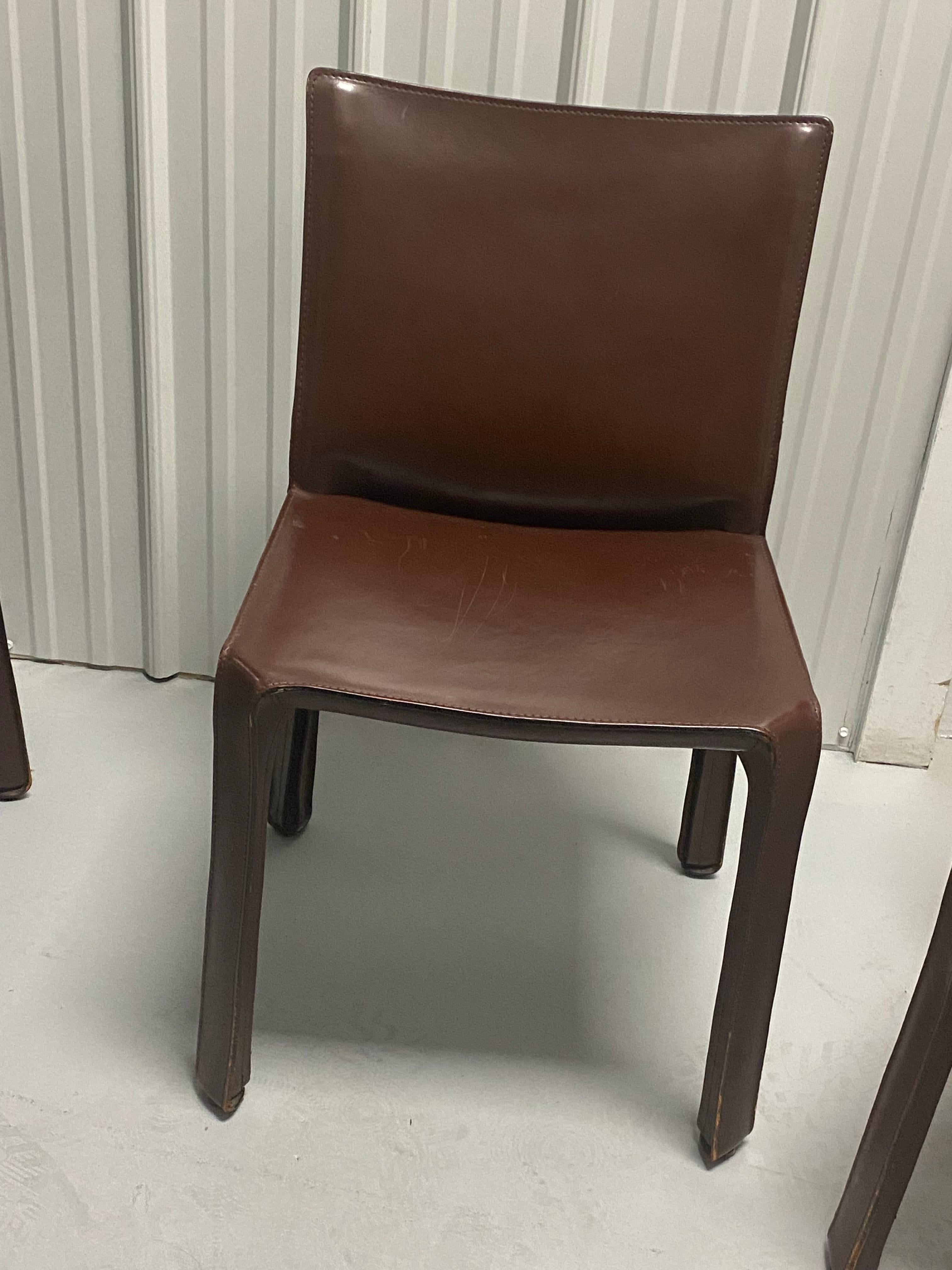 Set of Eight Cassina Cab Leather Chairs by Mario Bellini For Sale 2