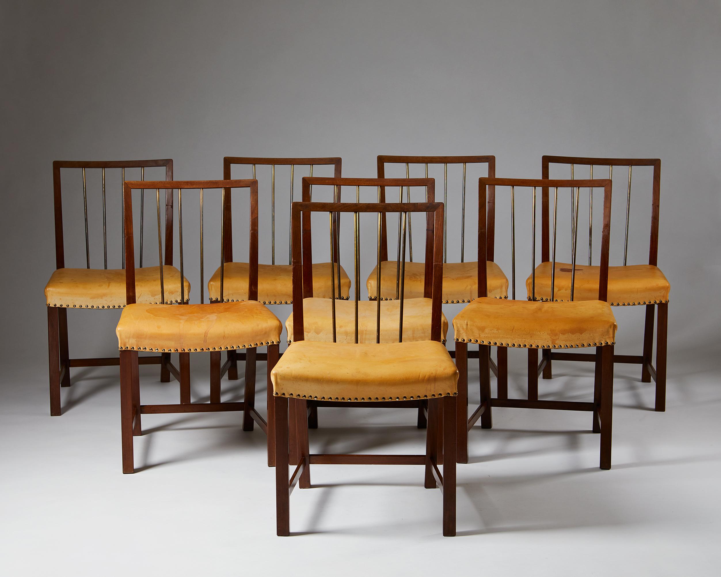 Brass Set of Eight Chairs, Anonymous, Denmark, 1940s