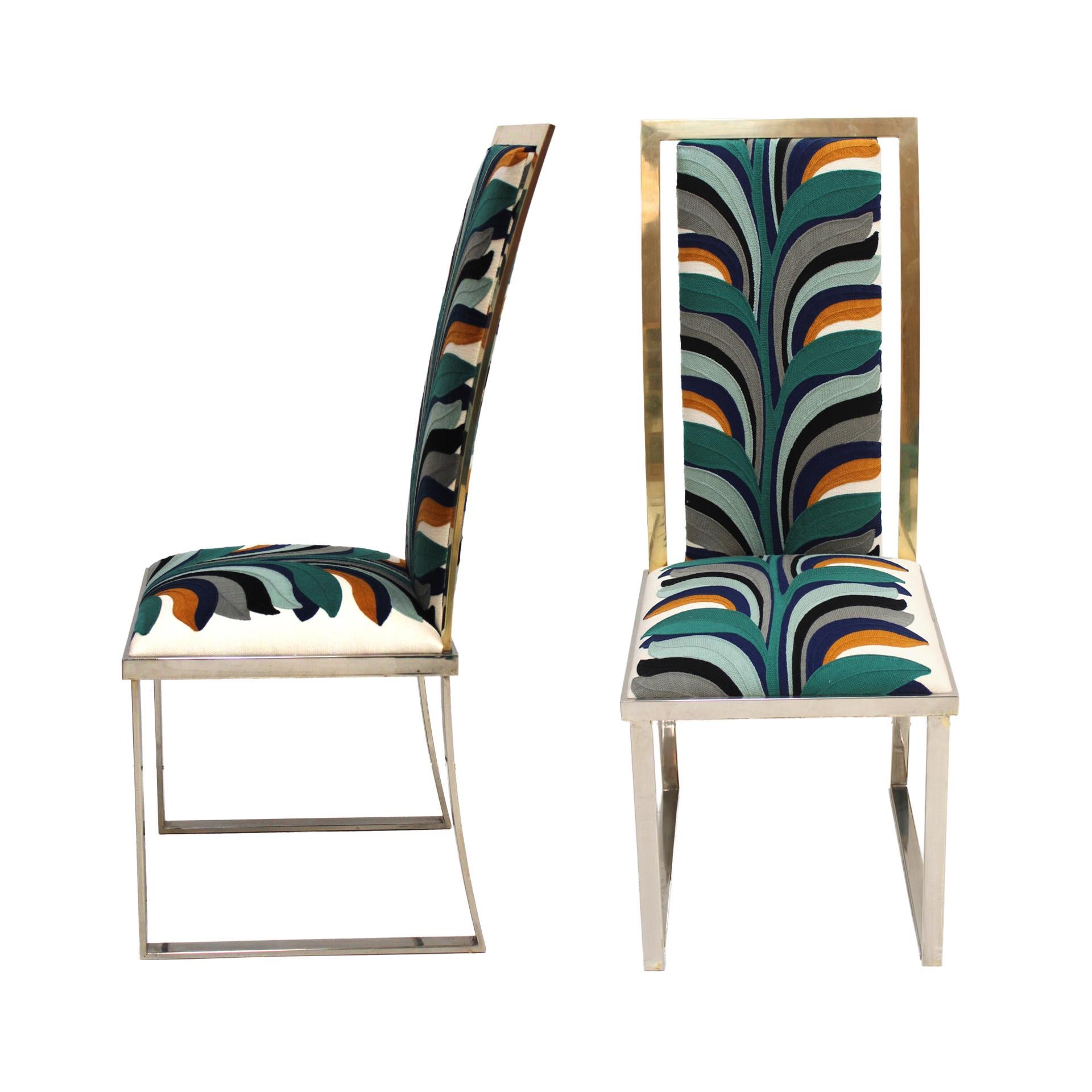 French Eight Dining Chairs Made of Brass & Steel by Michel Mangematin, Ready to ship For Sale