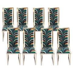 Eight Dining Chairs Made of Brass & Steel by Michel Mangematin, Ready to ship