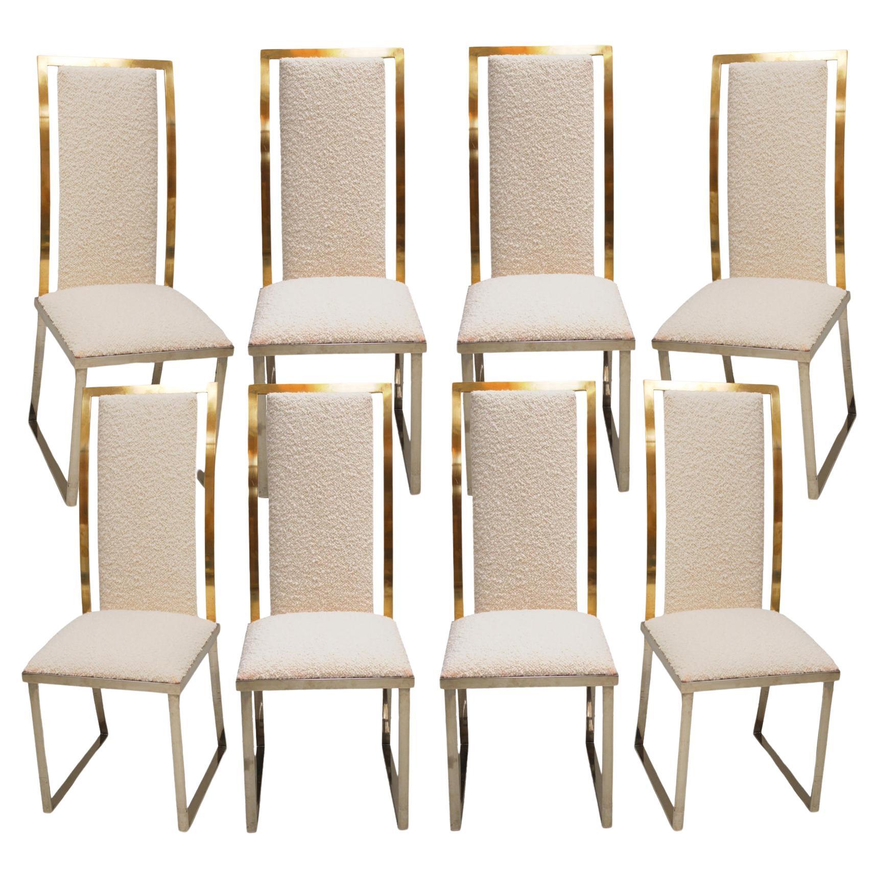Set of Eight Chairs in bouclé wool by Michel Mangematin France 1970.