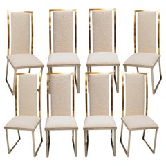 Set of Eight Chairs in bouclé wool by Michel Mangematin France 1970.