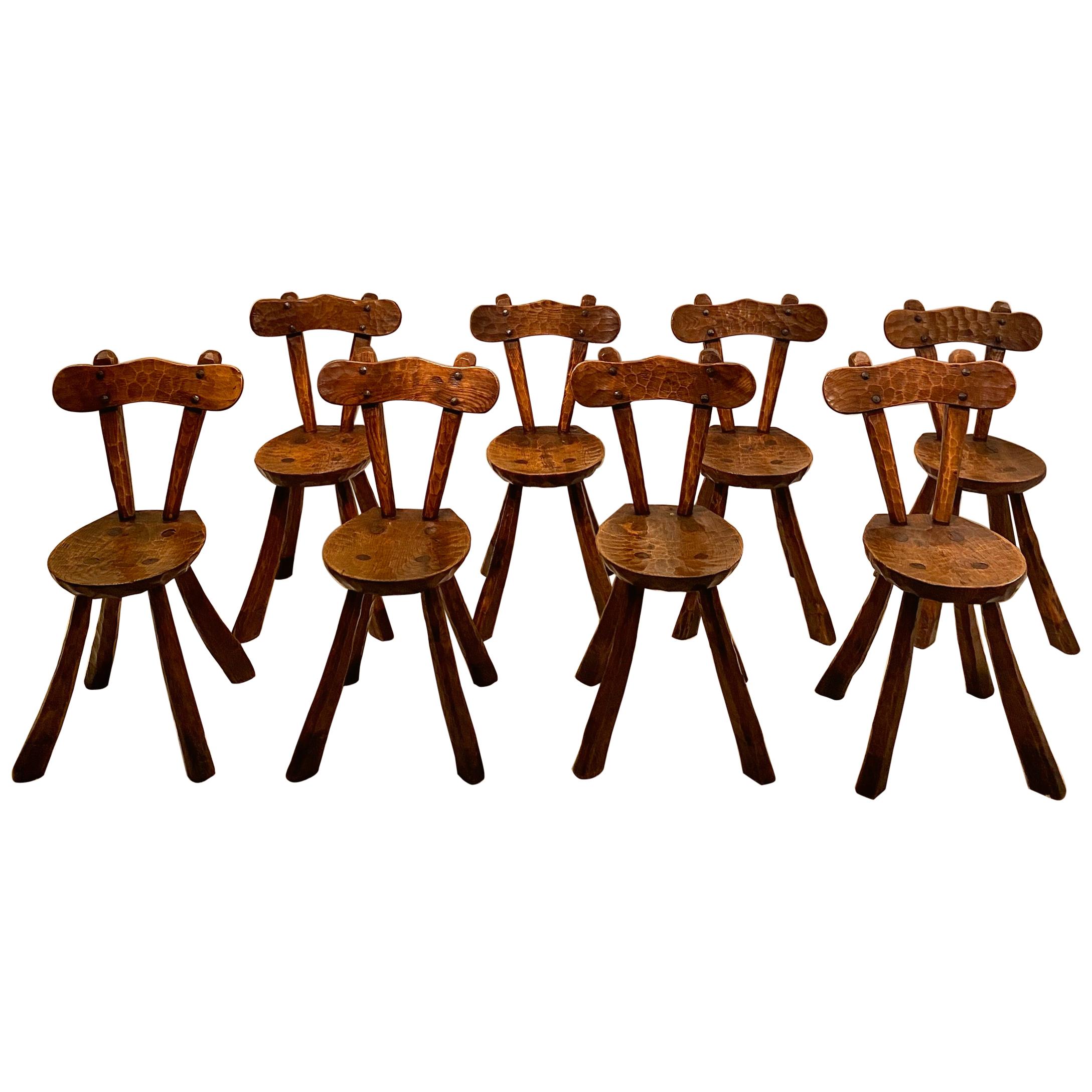 Set of Eight Chairs in Solid Oak Carved with a Gouge, 1950s For Sale at  1stDibs