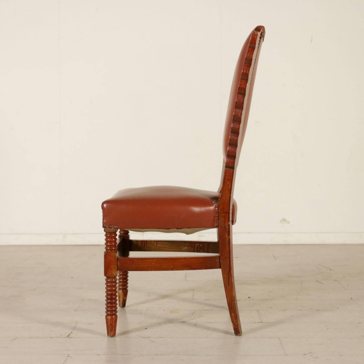 Set of Eight Chairs Stained Beech Leatherette Vintage, Italy, 1950s 2