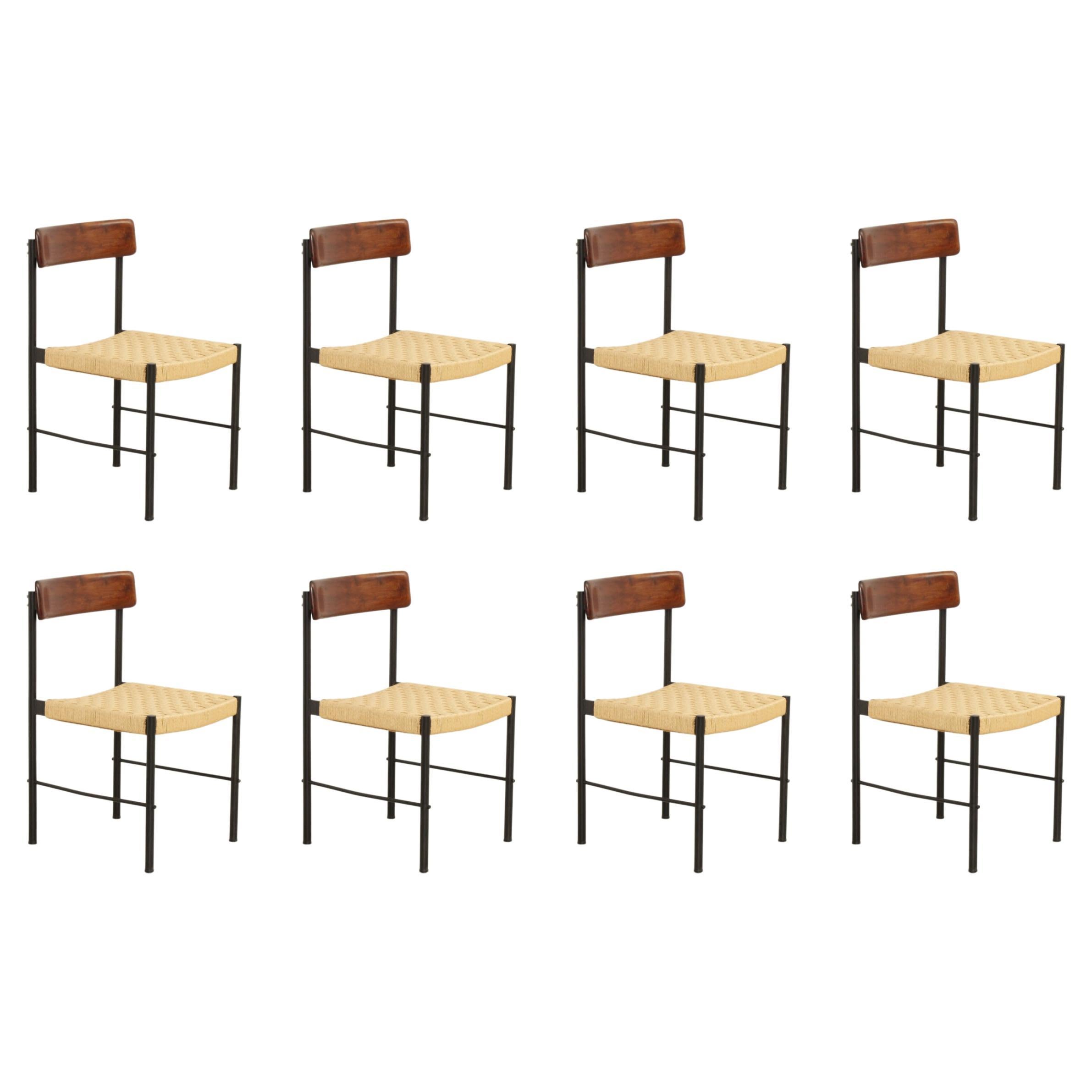 Set of Eight Chairs with Rope Seats by Casas, Spain, 1961
