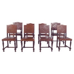 Set of Eight Chairs with Studded Leather Backs and Seats