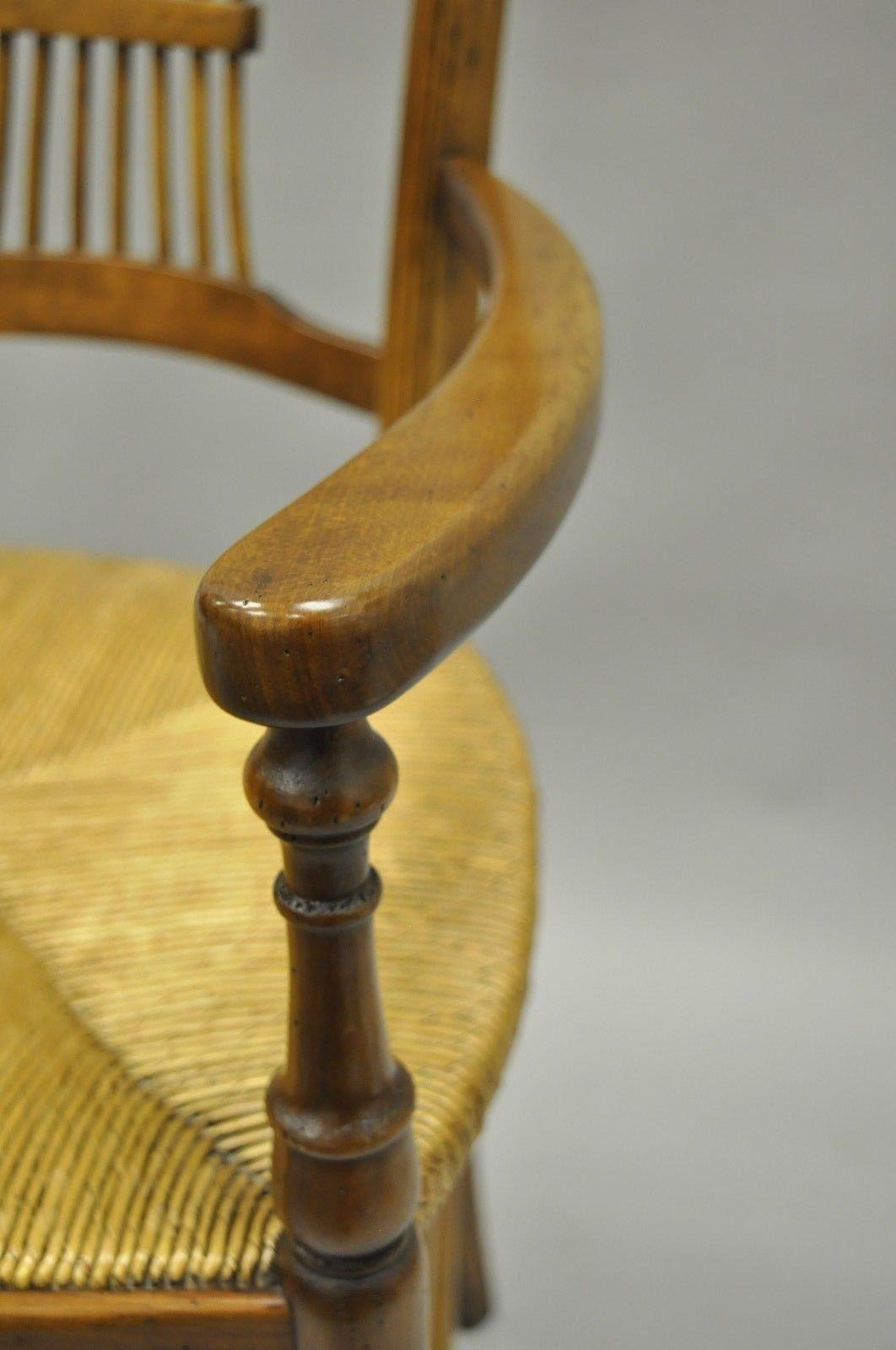 Set of Eight Cherrywood Wheat Sheaf Back Rush Seat Chairs, French Cottage 2