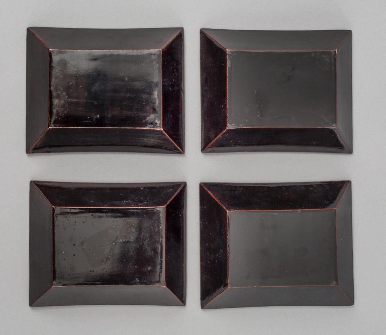 Chinese Export Set of Eight Chinese Canton Small Lacquered Trays For Sale
