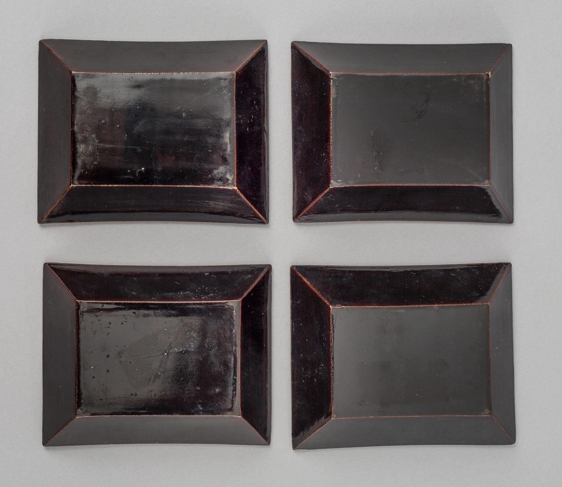 Chinese Export Set of Eight Chinese Canton Small Lacquered Trays
