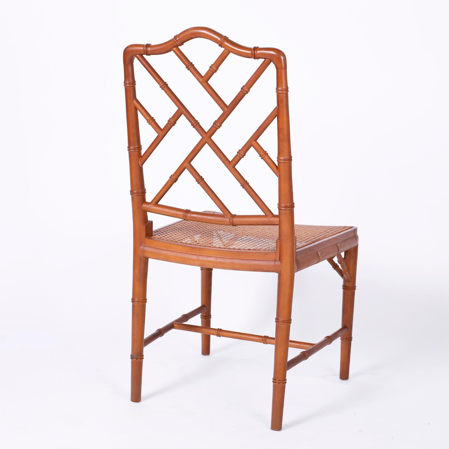 American Set of Eight Chinese Chippendale Faux Bamboo Dining Chairs