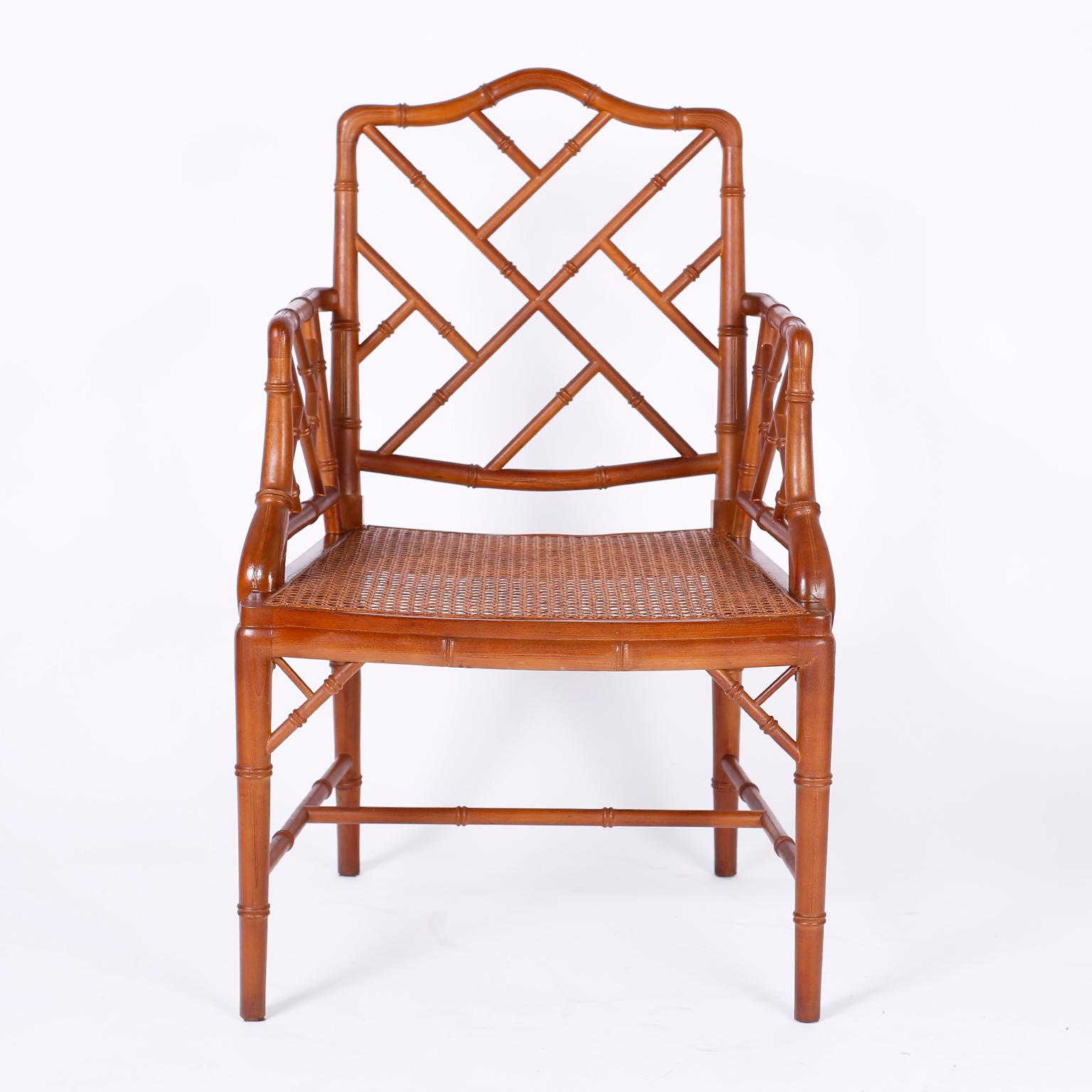 Set of Eight Chinese Chippendale Faux Bamboo Dining Chairs In Good Condition In Palm Beach, FL