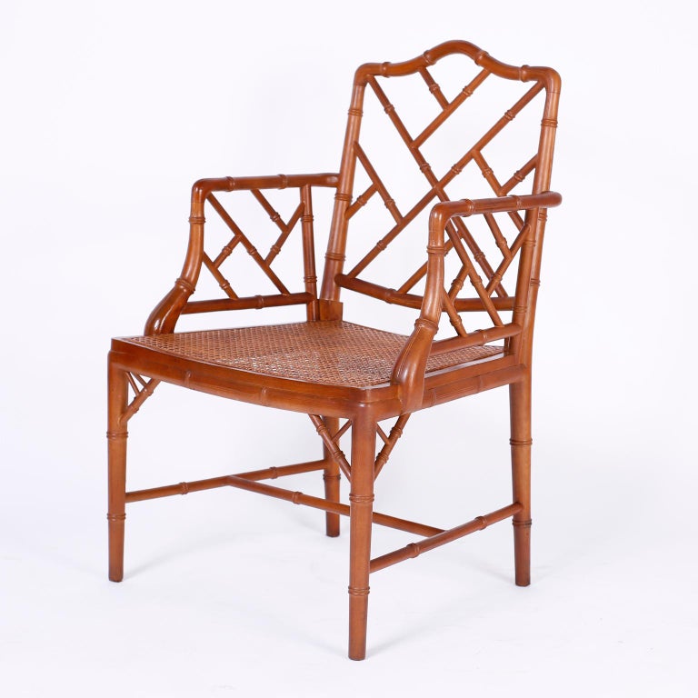 Set of Eight Chinese Chippendale Faux Bamboo Dining Chairs at 1stDibs