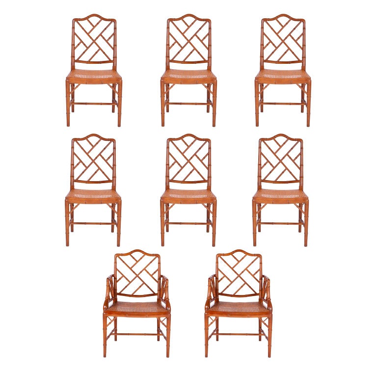 Set of Eight Chinese Chippendale Faux Bamboo Dining Chairs at 1stDibs