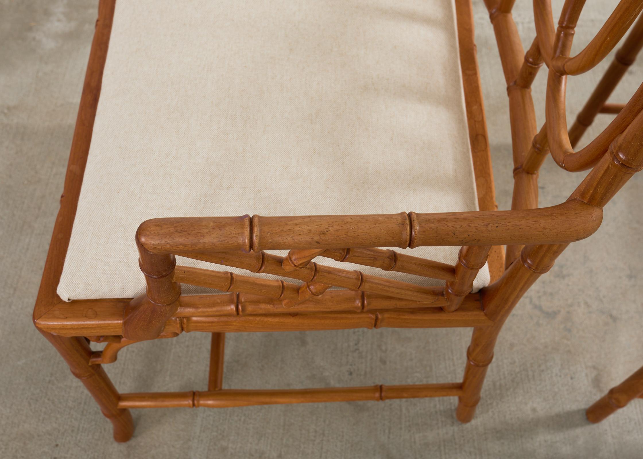 Set of Eight Chinese Chippendale Faux Bamboo Elm Dining Chairs 4