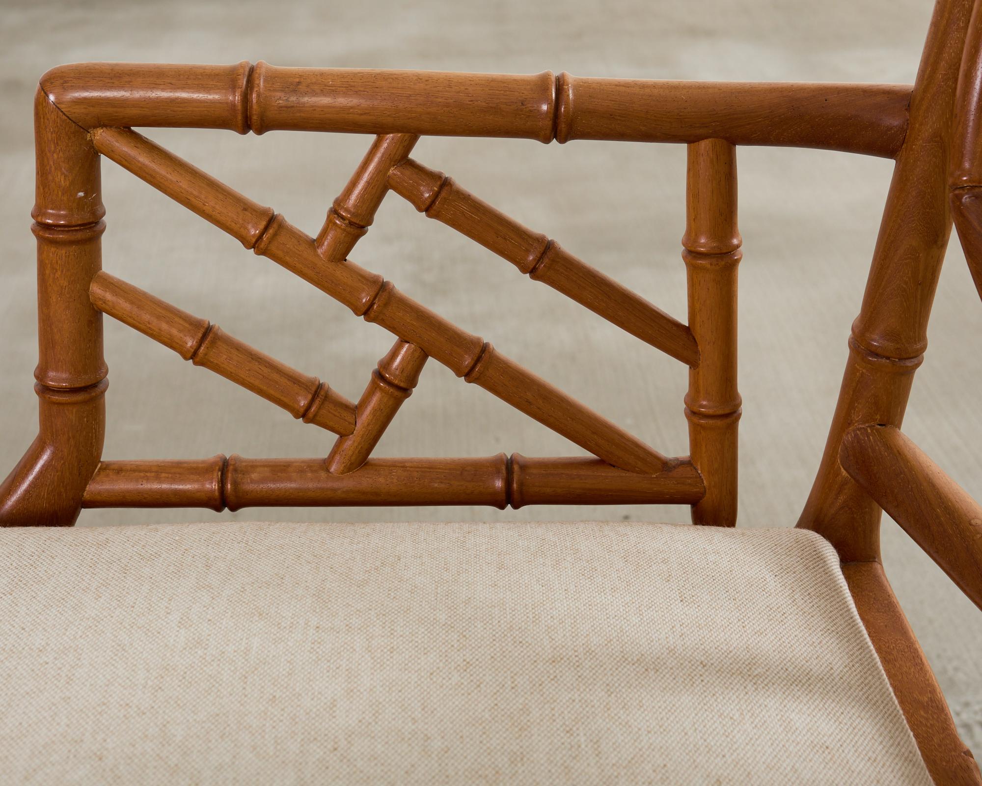 Set of Eight Chinese Chippendale Faux Bamboo Elm Dining Chairs 5