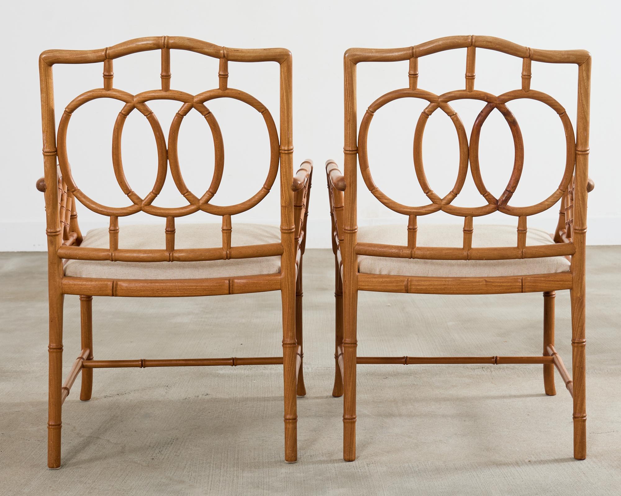 Set of Eight Chinese Chippendale Faux Bamboo Elm Dining Chairs 6