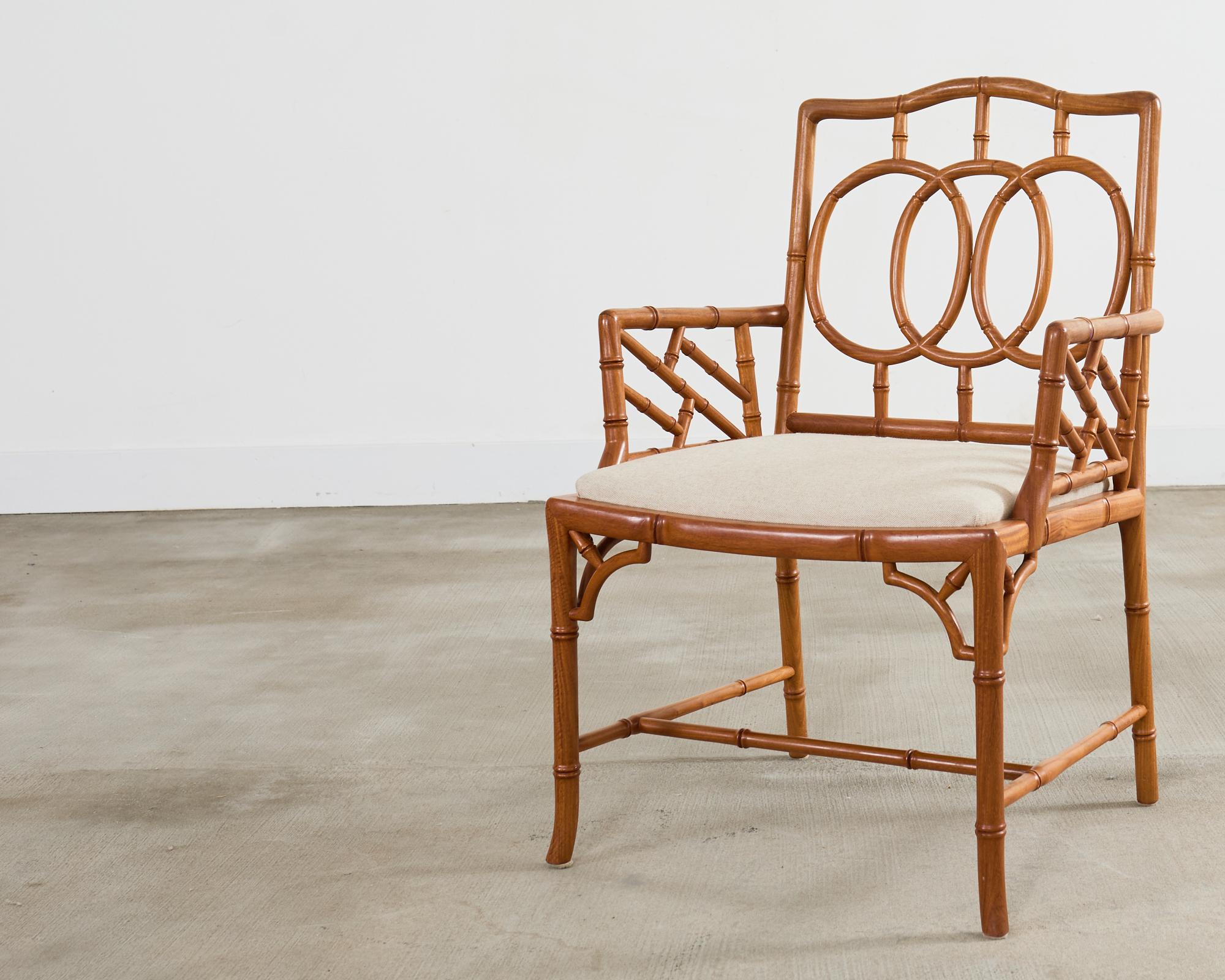 Set of Eight Chinese Chippendale Faux Bamboo Elm Dining Chairs 7