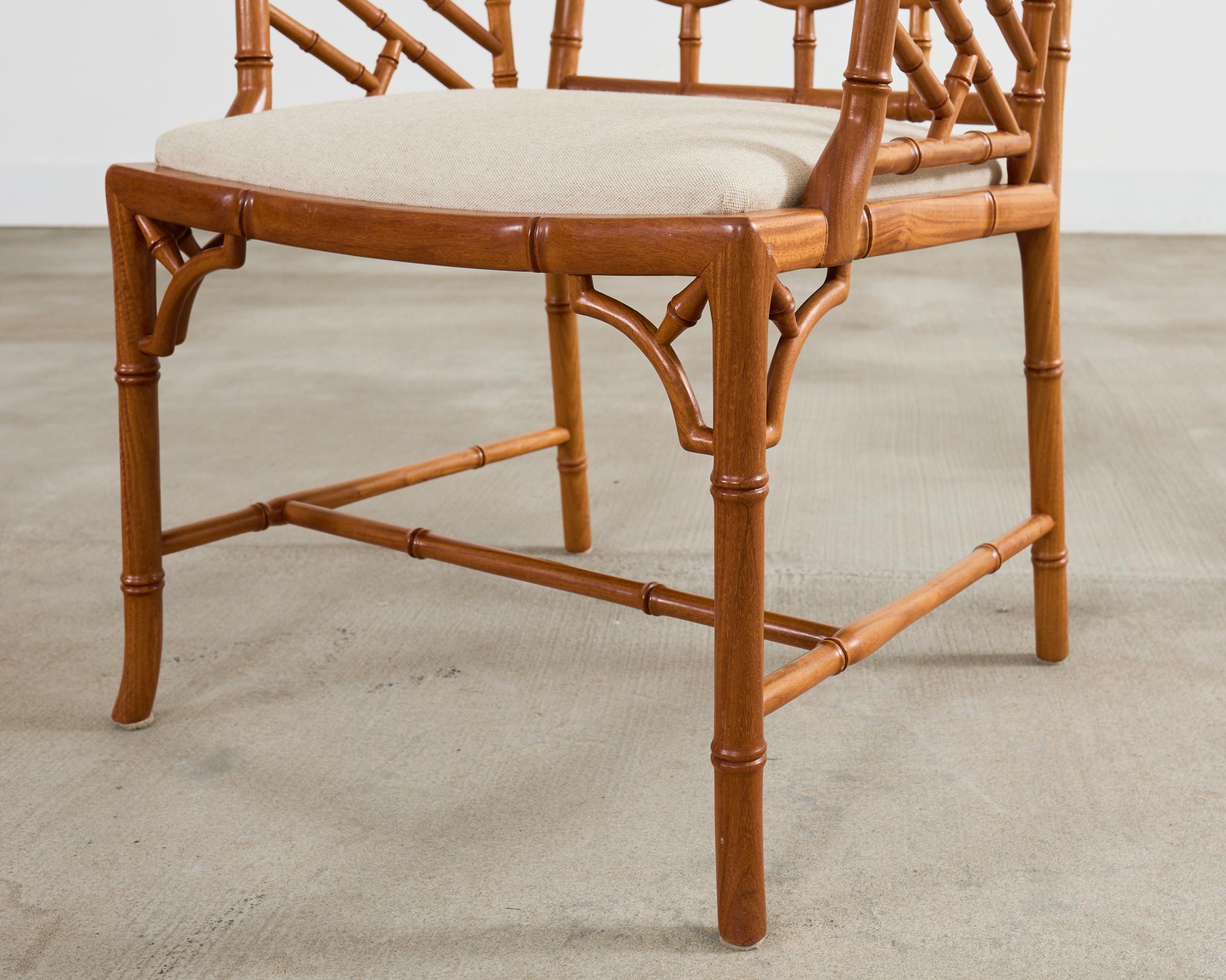 Set of Eight Chinese Chippendale Faux Bamboo Elm Dining Chairs 8