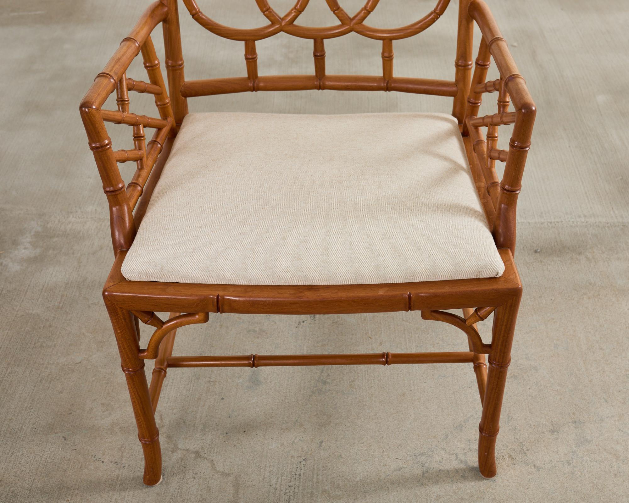 Set of Eight Chinese Chippendale Faux Bamboo Elm Dining Chairs 10
