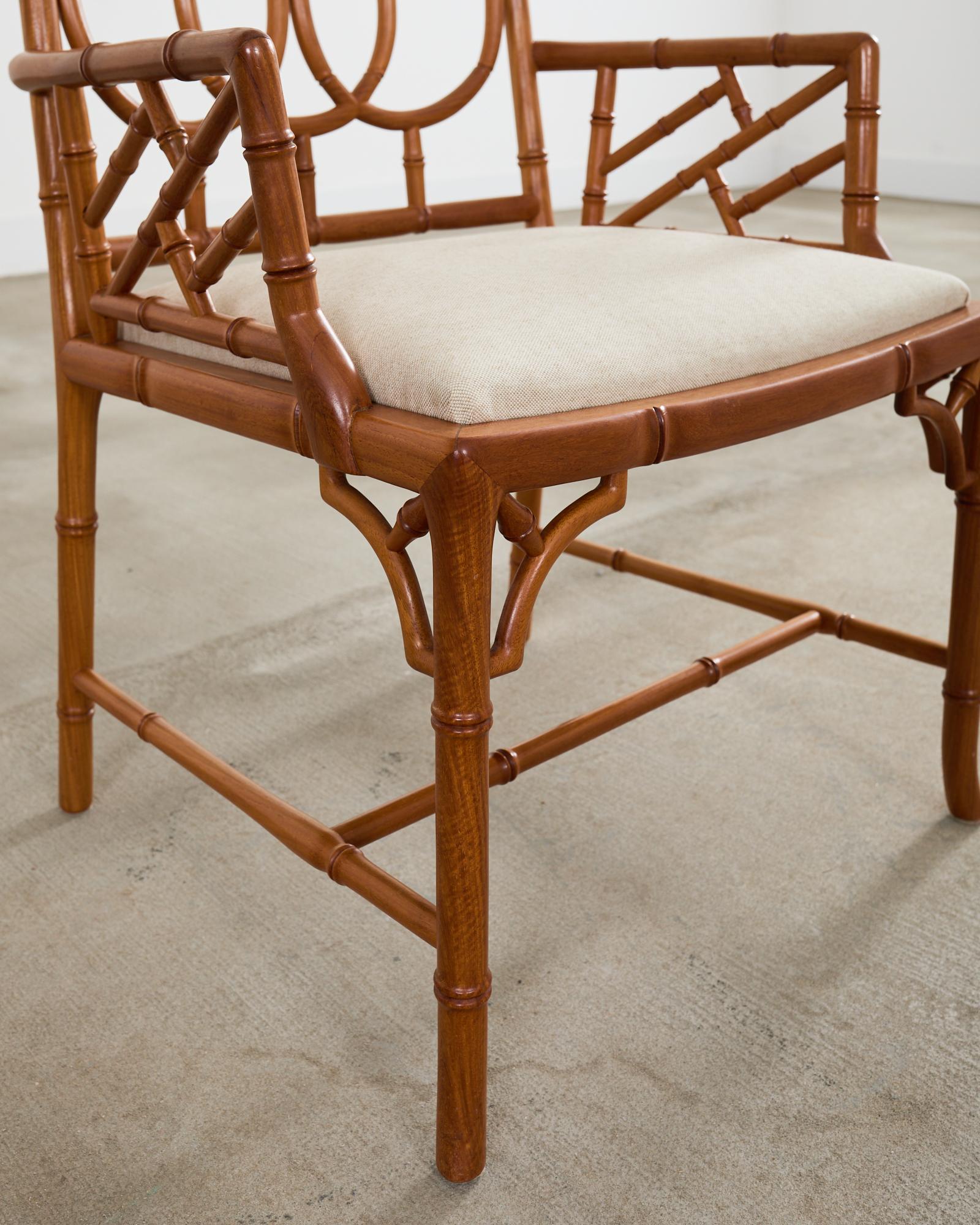 Set of Eight Chinese Chippendale Faux Bamboo Elm Dining Chairs 11