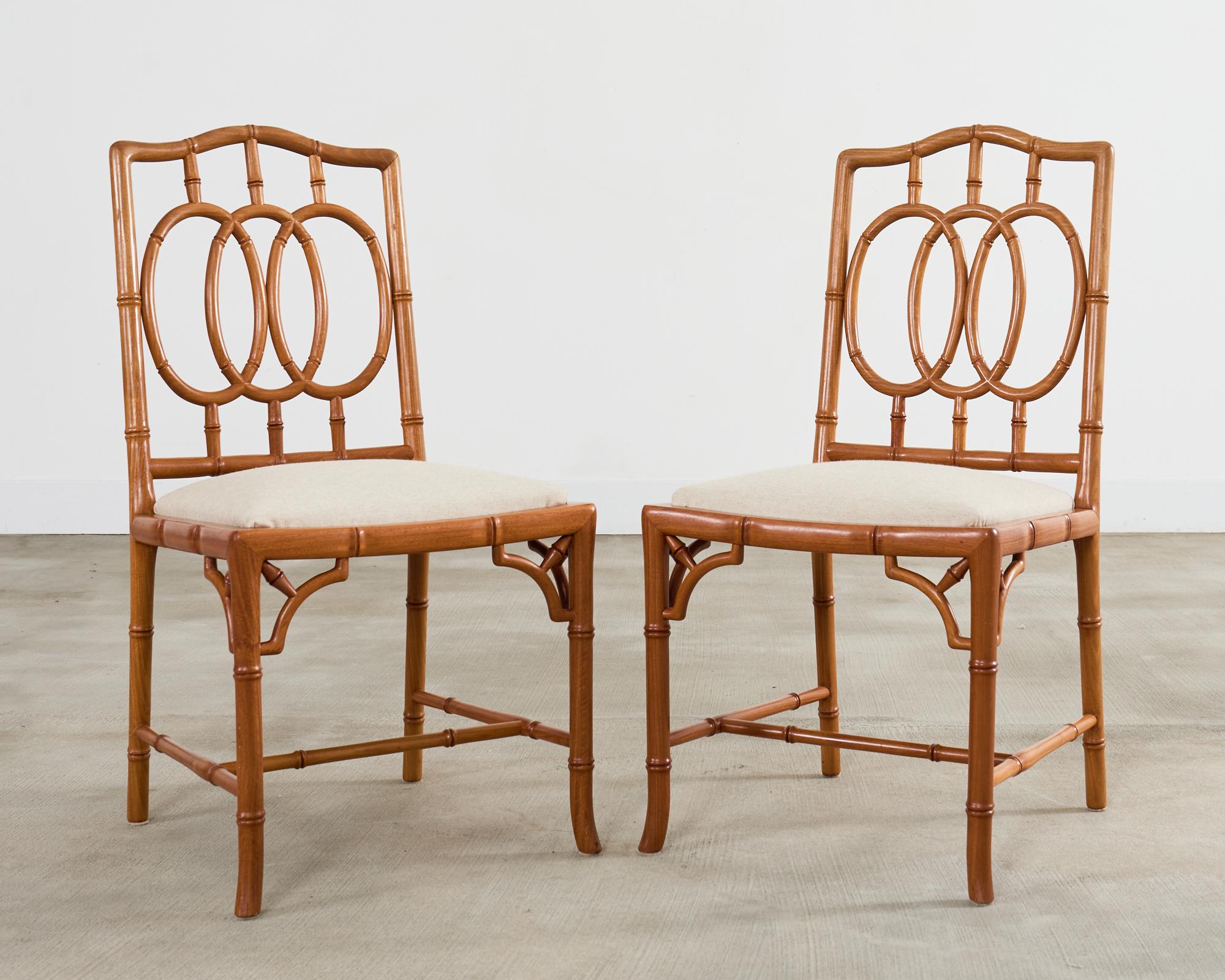 Set of Eight Chinese Chippendale Faux Bamboo Elm Dining Chairs 12