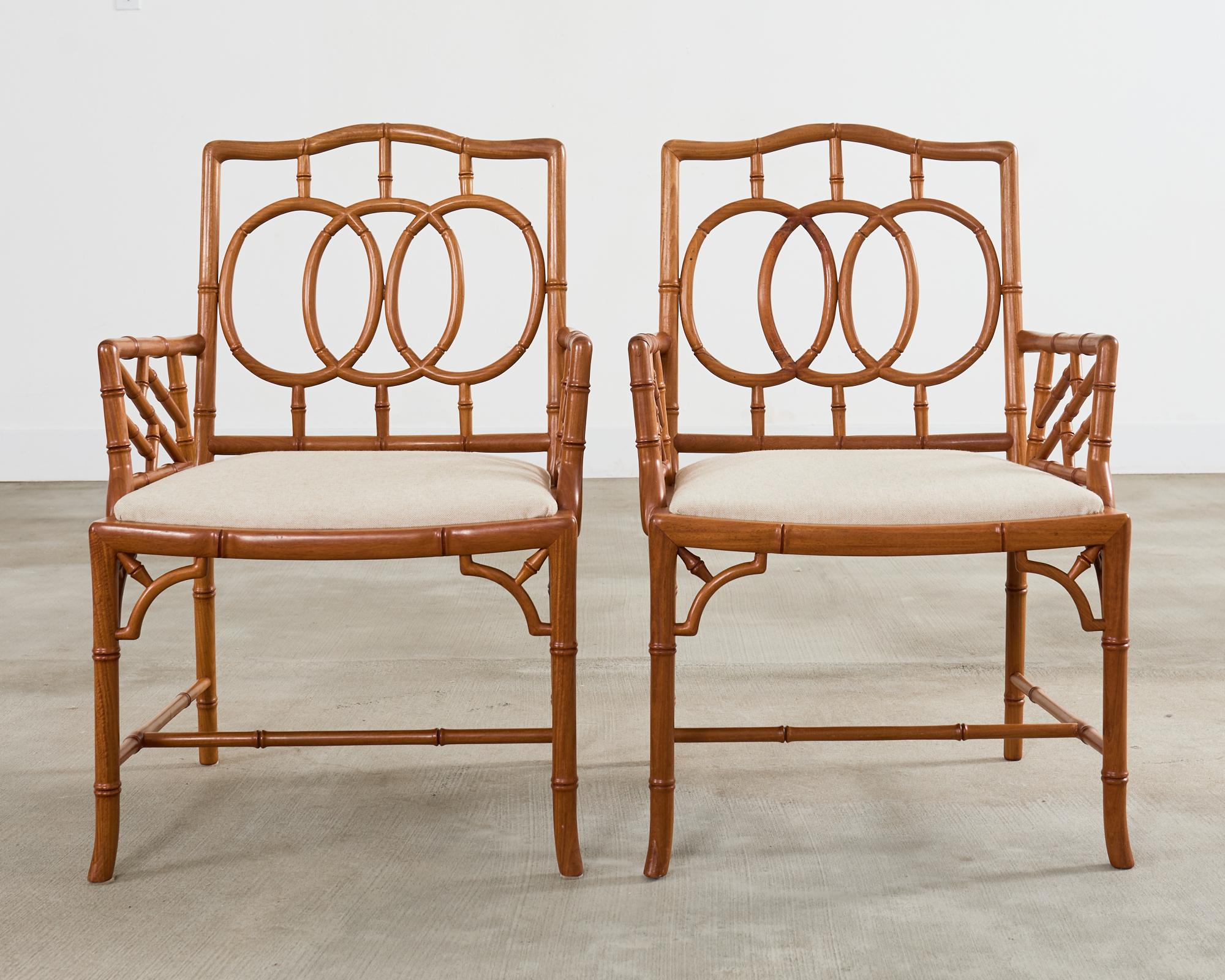 20th Century Set of Eight Chinese Chippendale Faux Bamboo Elm Dining Chairs