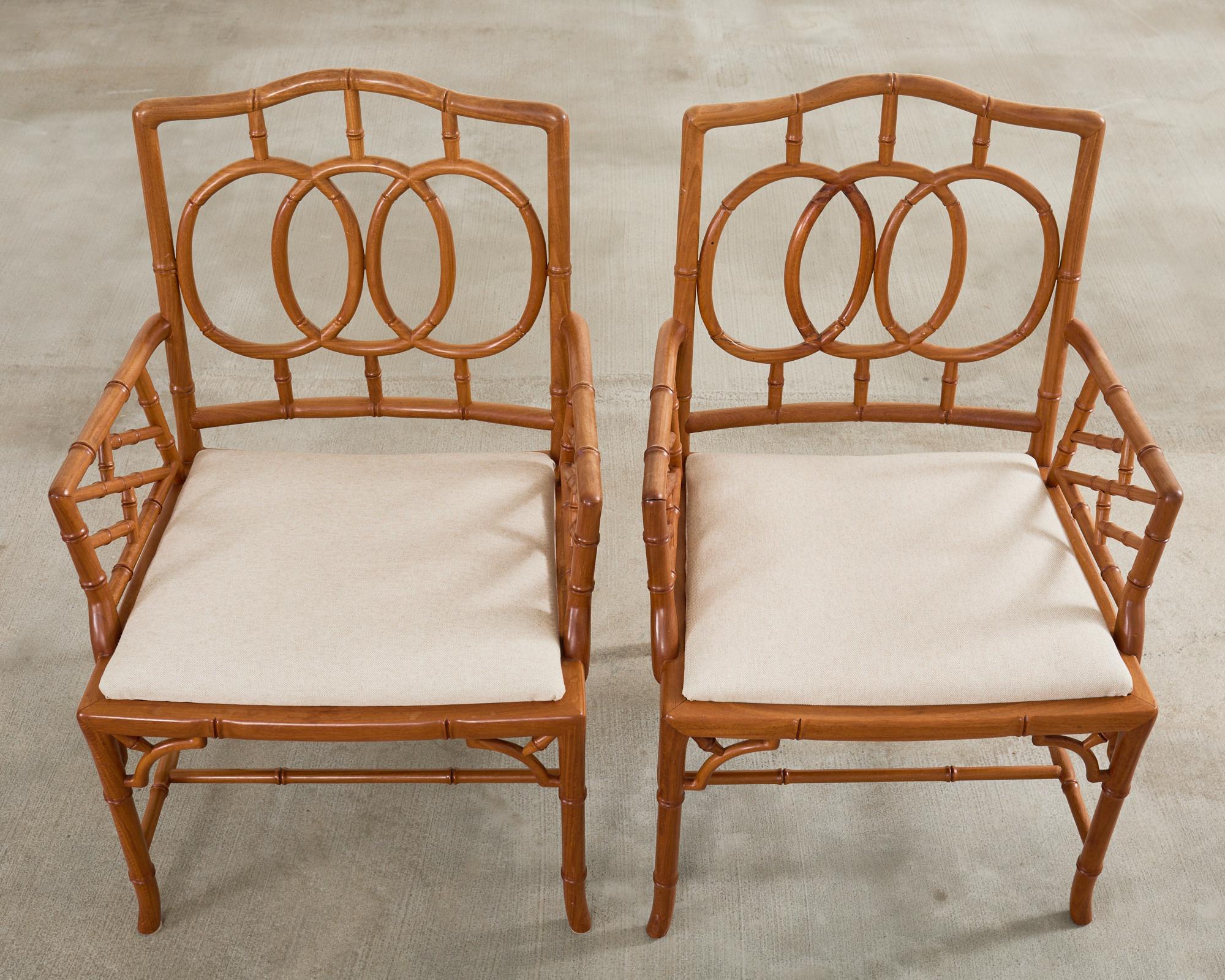 Set of Eight Chinese Chippendale Faux Bamboo Elm Dining Chairs 1