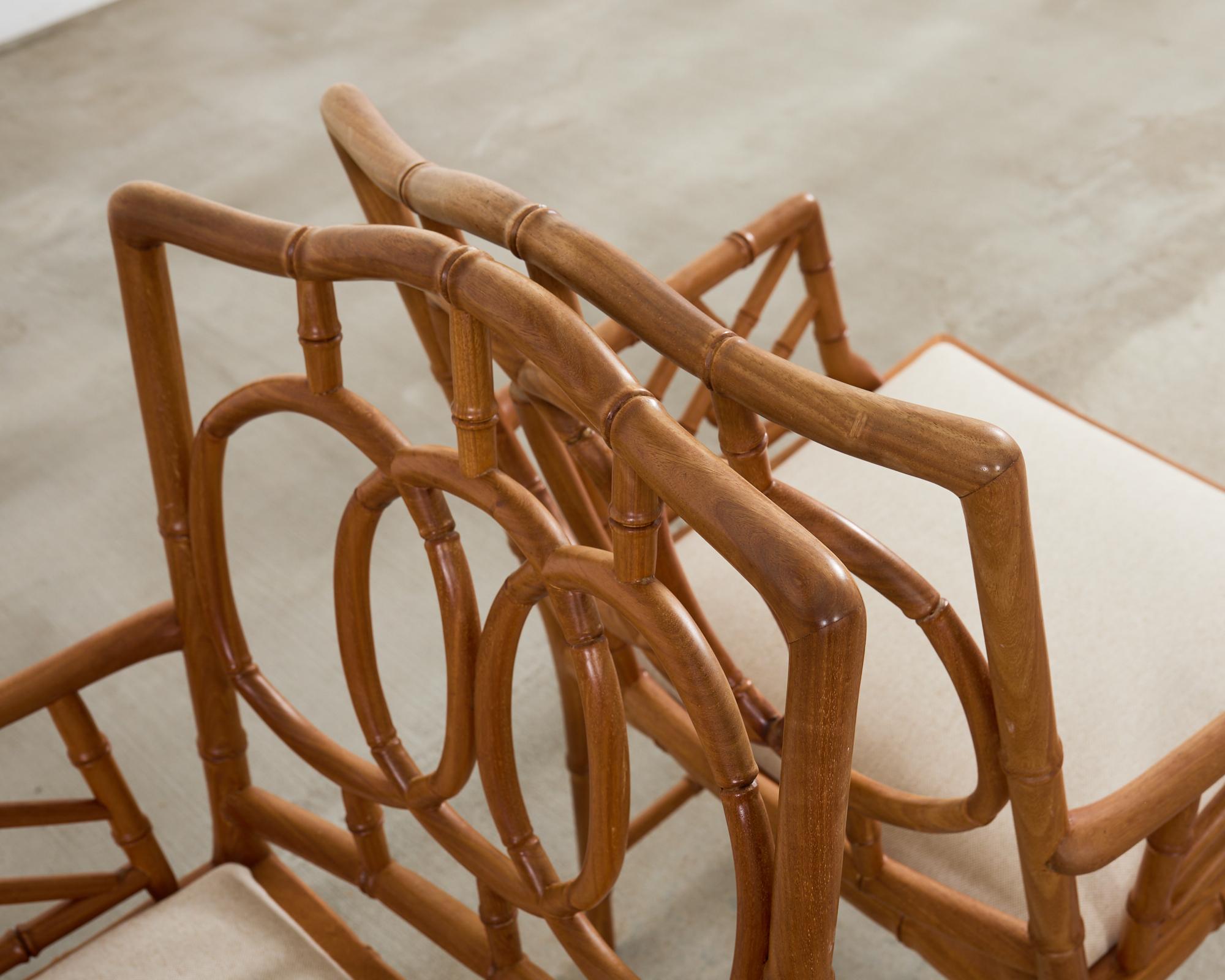 Set of Eight Chinese Chippendale Faux Bamboo Elm Dining Chairs 3
