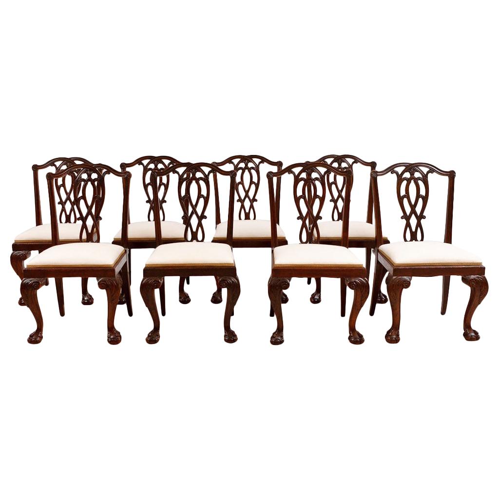 Set of 8 Chinese Export English Chippendale Dining Chairs in Mahogany, c. 1850