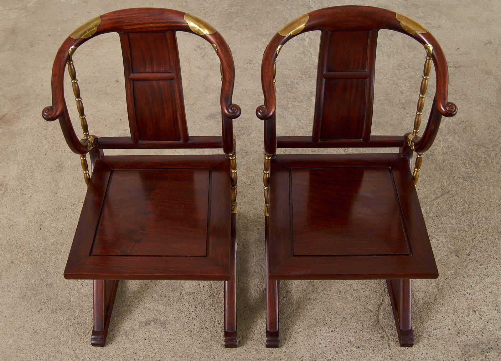Set of Eight Chinese Export Ming Style Horseshoe Dining Armchairs 6