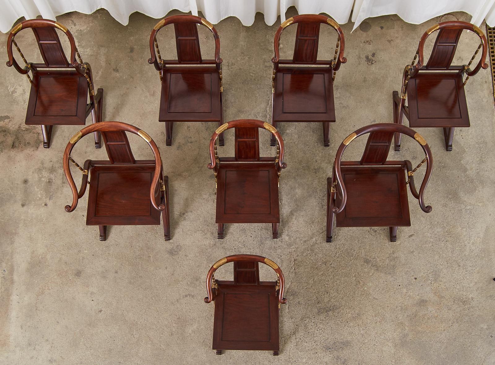 Hand-Crafted Set of Eight Chinese Export Ming Style Horseshoe Dining Armchairs