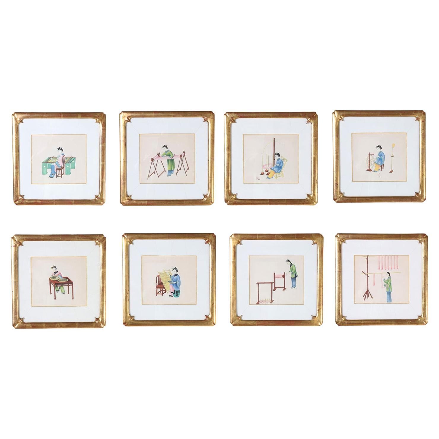Set of Eight Chinese Watercolors of Working Women