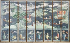 Set Of Eight Chinoiserie Painted Wallpaper Panels