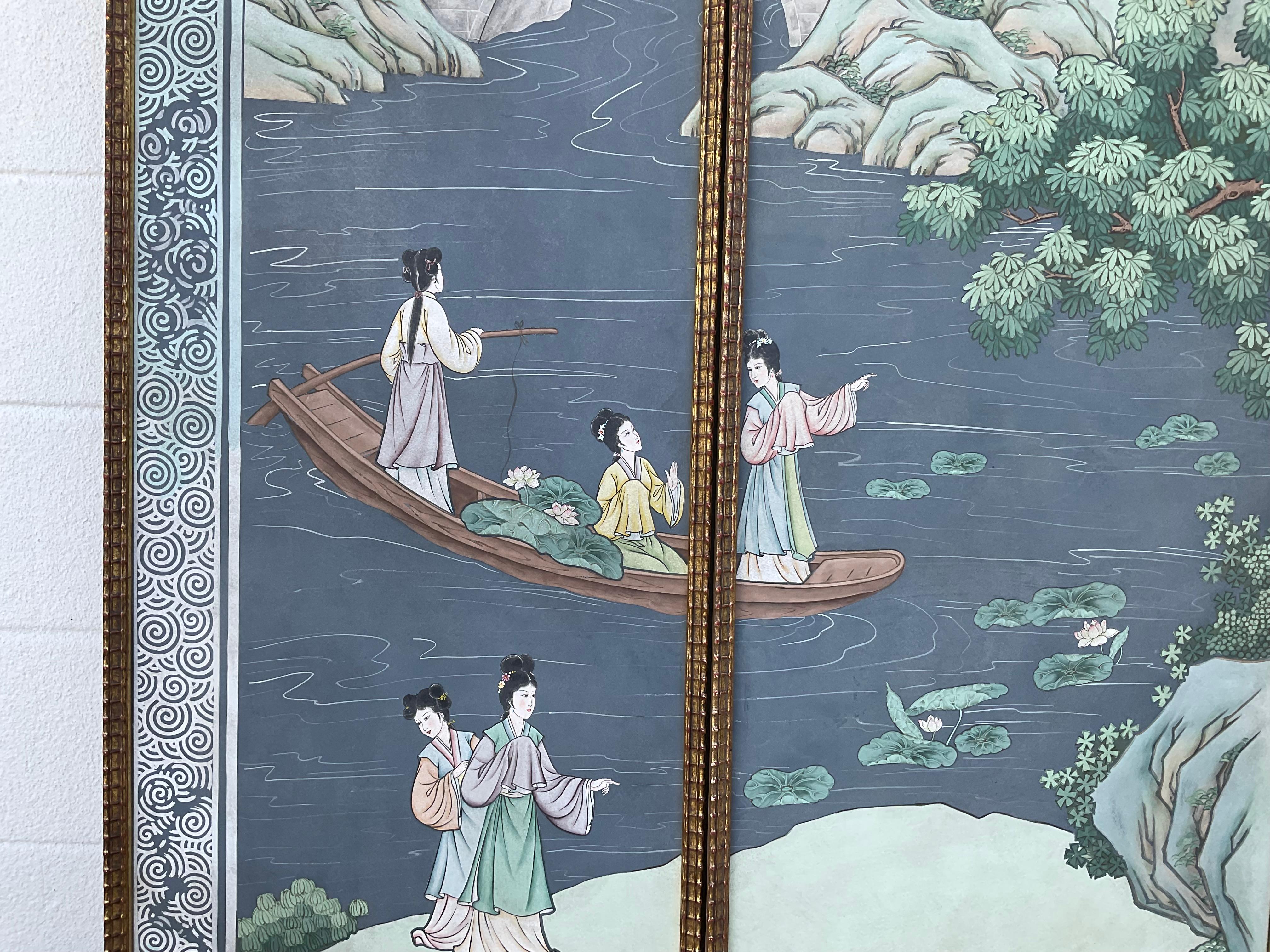 Set Of Eight Chinoiserie Painted Wallpaper Panels 3