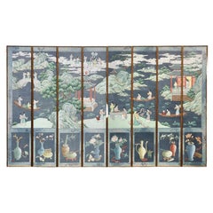 Set Of Eight Chinoiserie Painted Wallpaper Panels