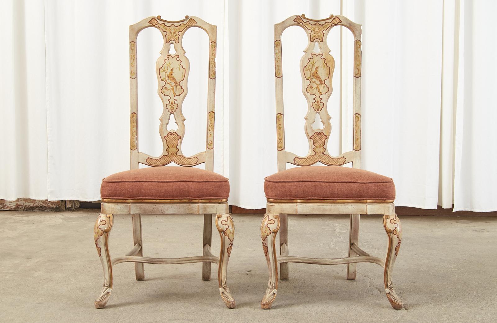 Set of Eight Chinoiserie Queen Anne Style Dining Chairs For Sale 2