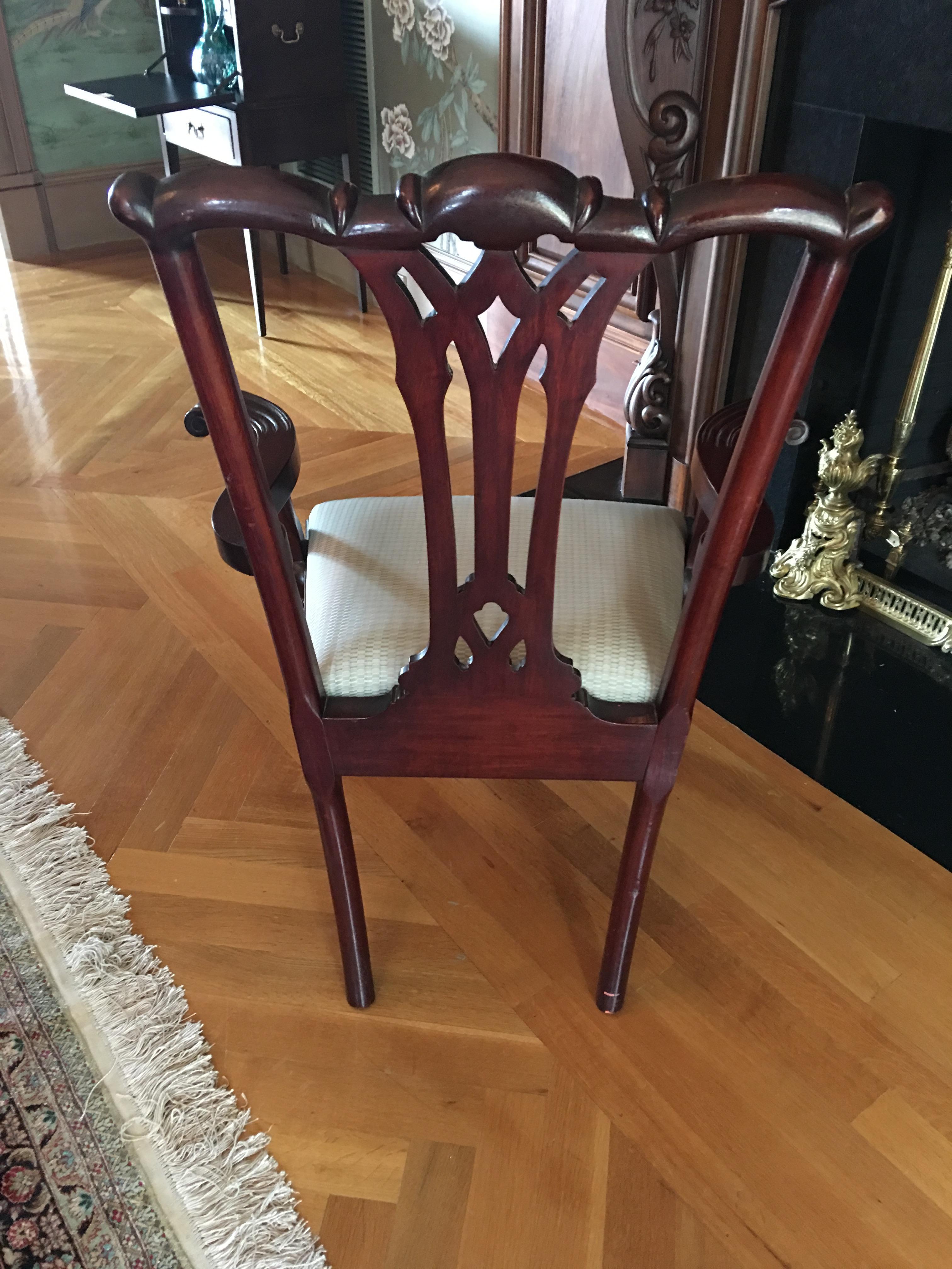Set of Eight Chippendale Chairs, Six Side and Two Arm Chairs, 20th Century For Sale 1