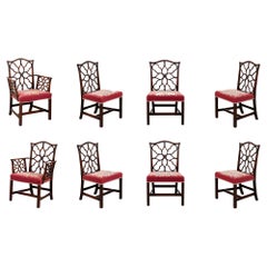 Antique Set of Eight Chippendale Fretwork Dining Chairs
