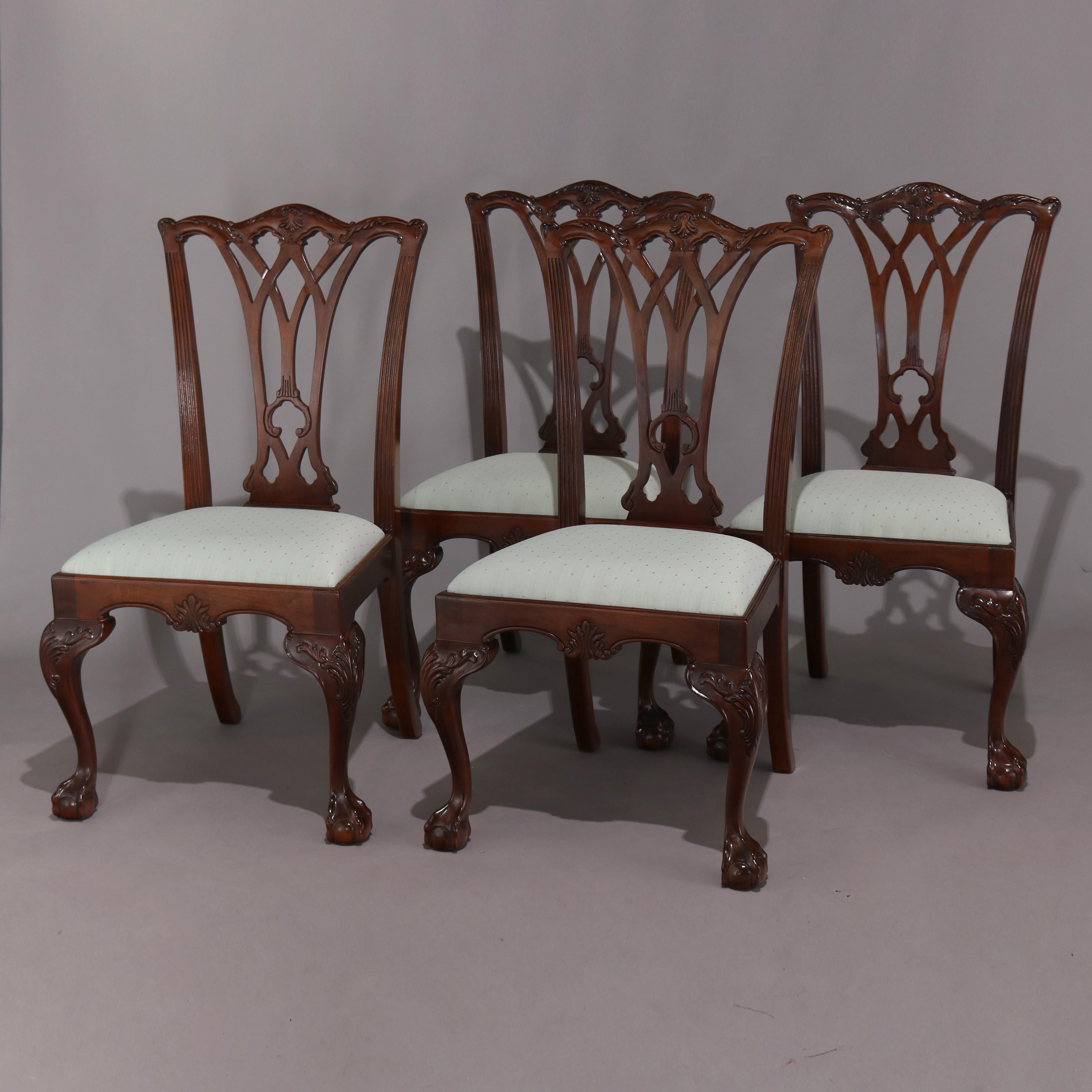 American Set of Eight Chippendale Henredon Heritage Carved Mahogany Dining Chairs