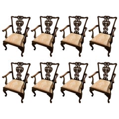 Set of Eight Chippendale Mahogany Dining Chairs 20th C with Carved Backs Set of Eight Chippendale Mahogany Dining Chairs 20th C with Carved Backs