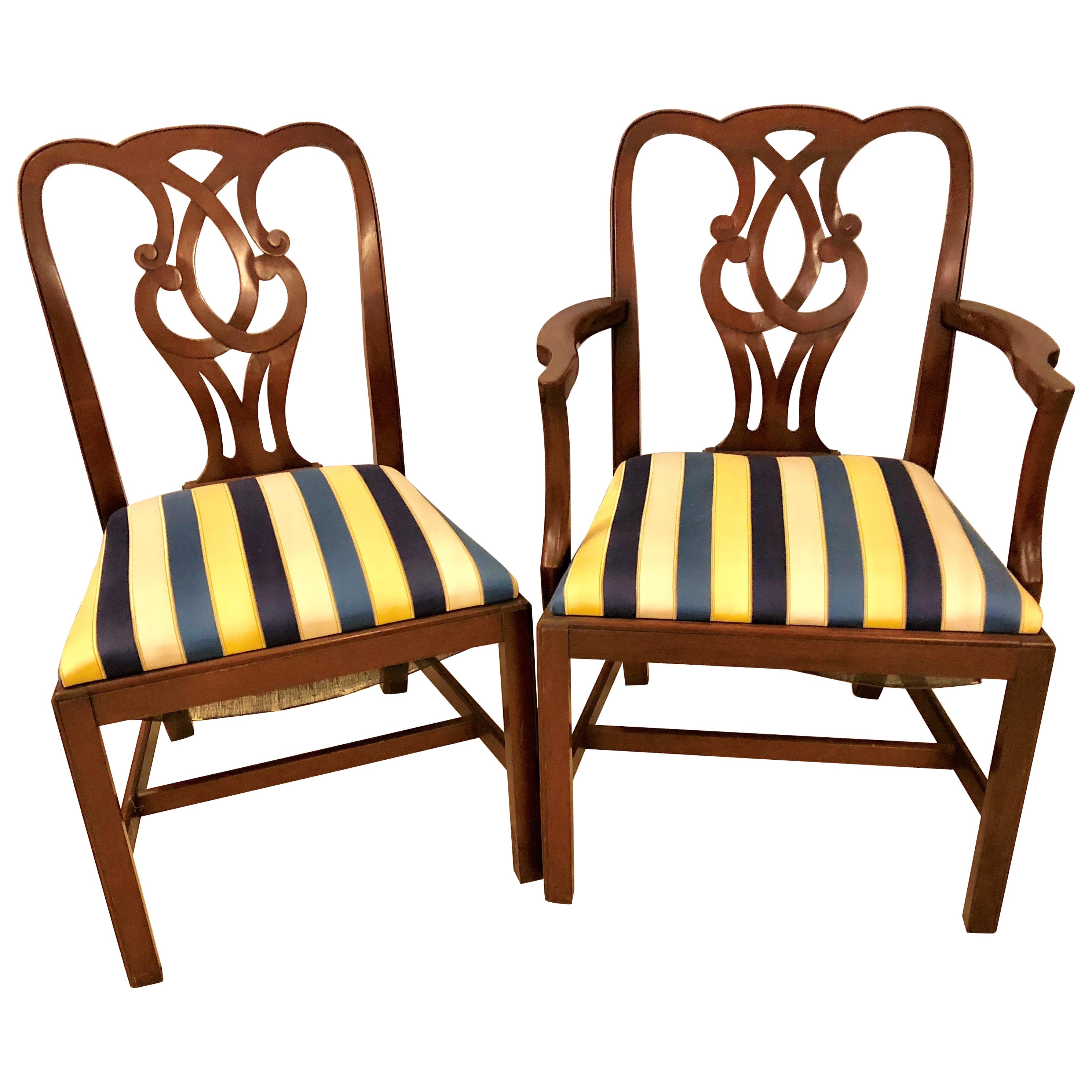 Set of Eight Chippendale Style Baker Pretzel Back Dining Chairs