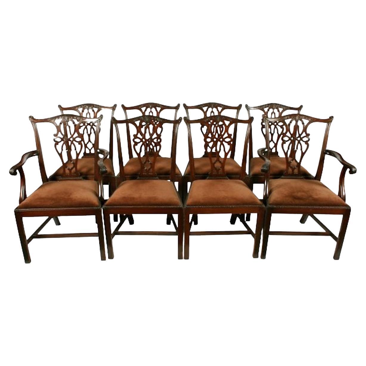 Set of Eight Chippendale Style Chairs, 20th Century