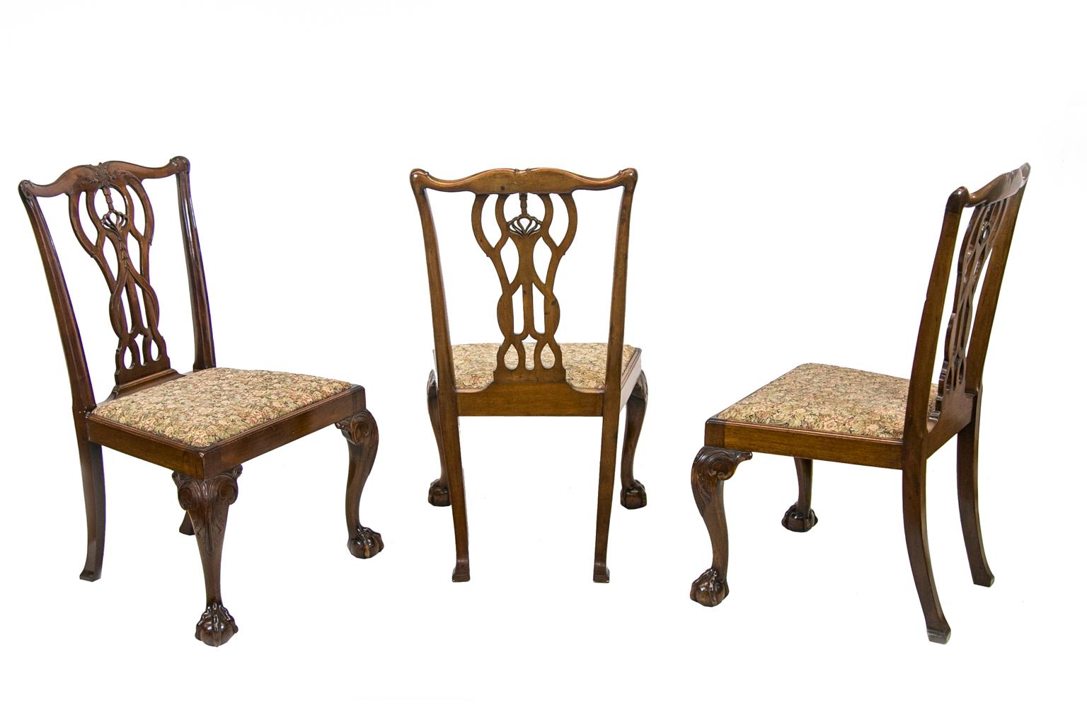 Fabric Set of Eight Chippendale Style Chairs For Sale