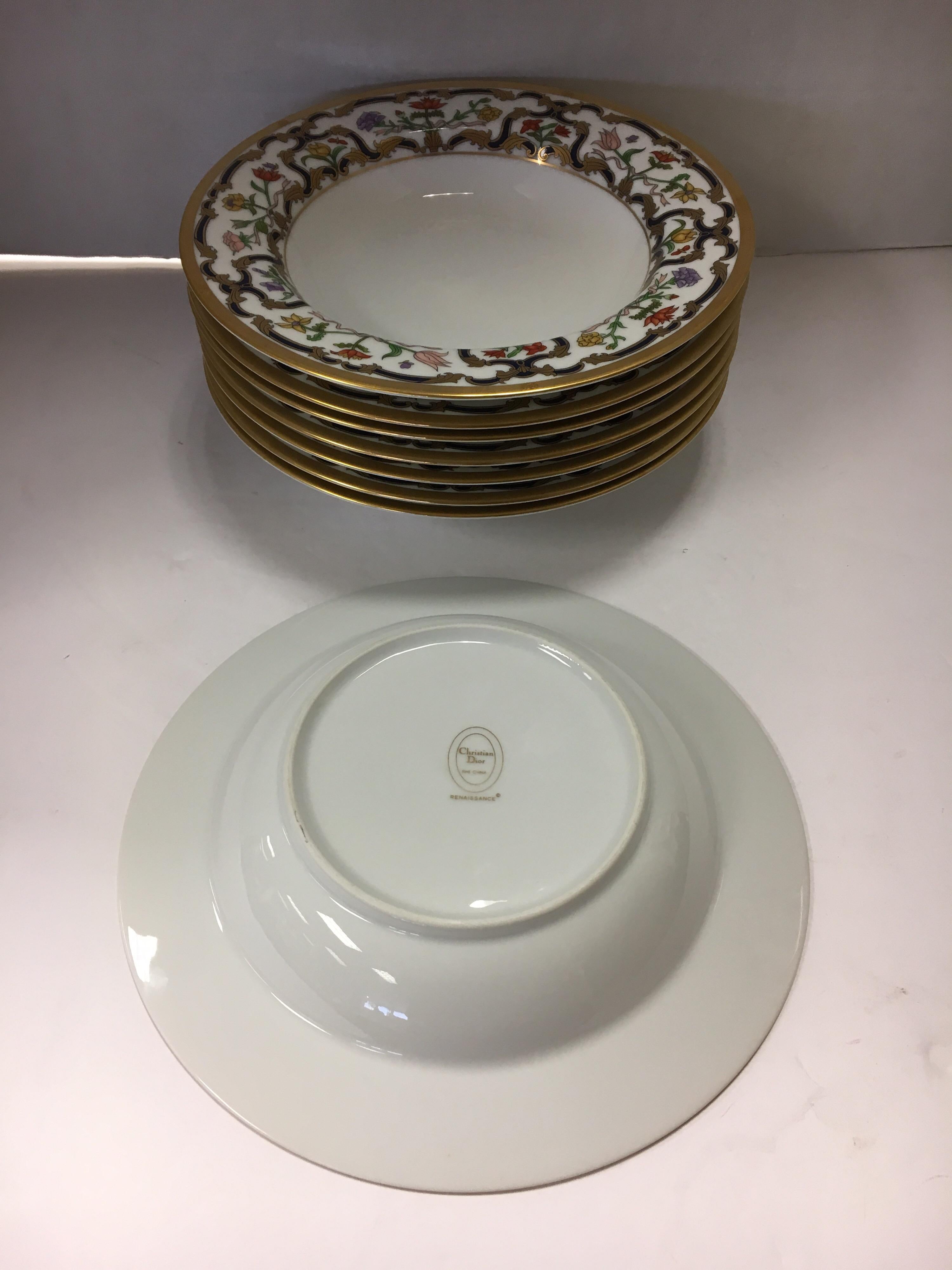 Set of Eight Christian Dior Renaissance Porcelain Fine China Soup Salad Bowls 4