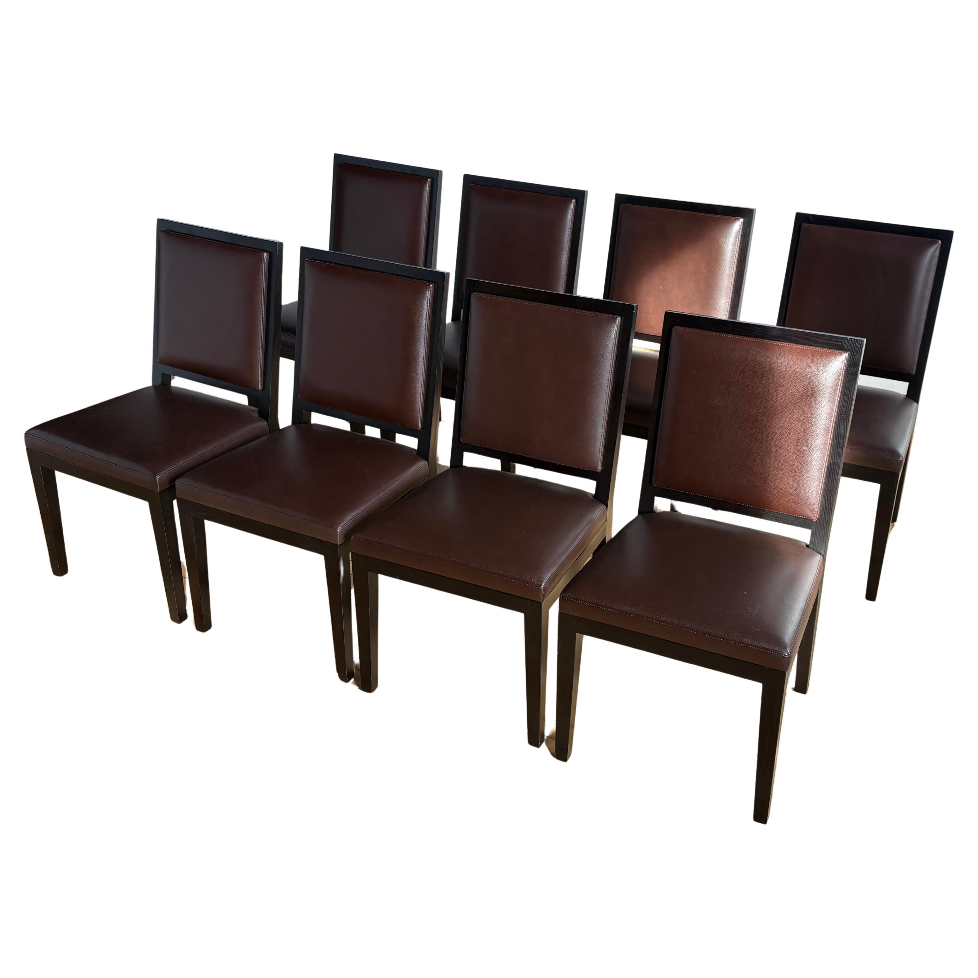 Ensemble de huit chaises en cuir brun foncé de Christian Liaigre en vente