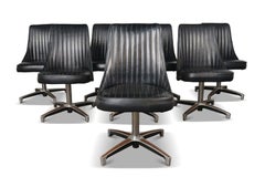 Set of Eight Chromcraft Swivel Dining Chairs In Black Vinyl