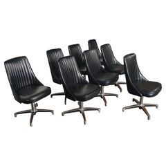 Set of Eight Chromcraft Swivel Dining Chairs In Black Vinyl