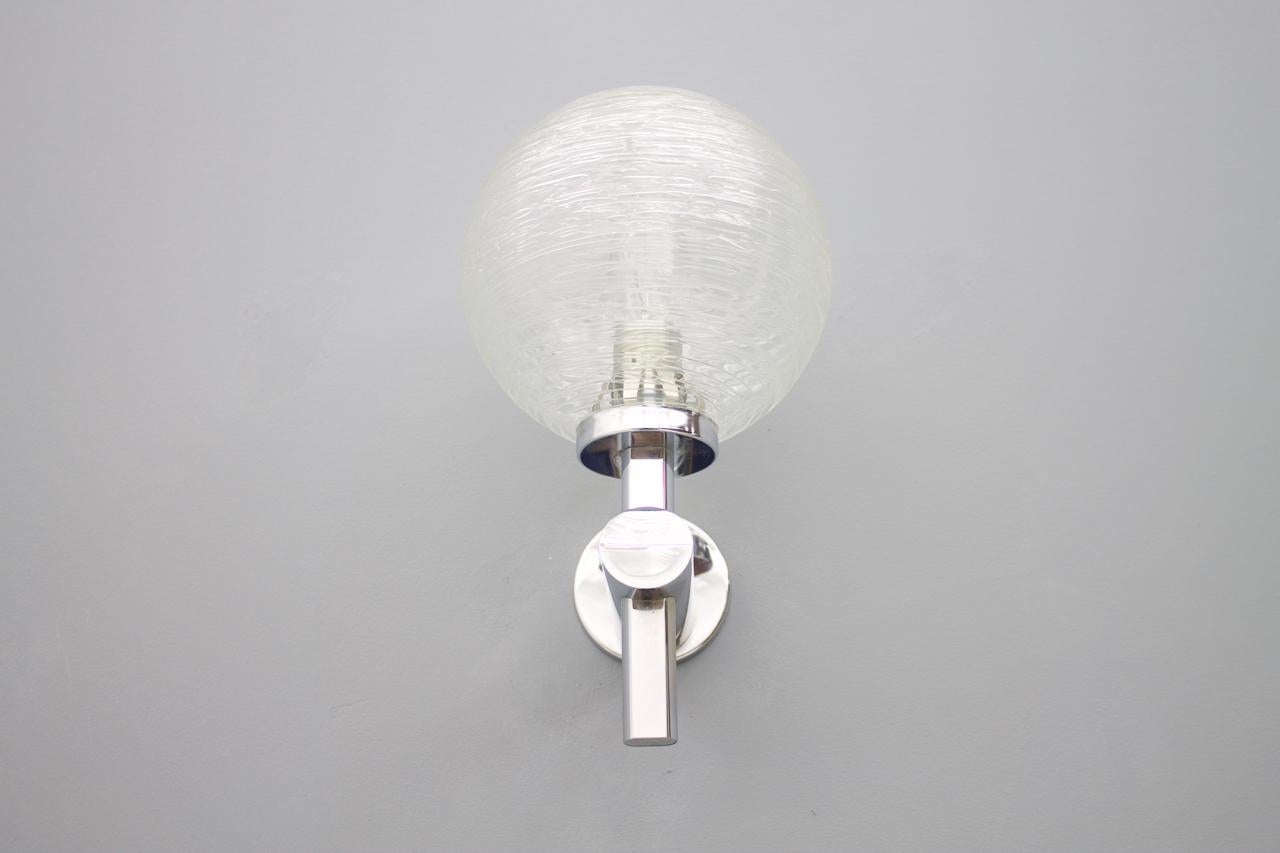 Mid-Century Modern Set of Eight Chrome and Glass Wall Lights Globes 1970s For Sale